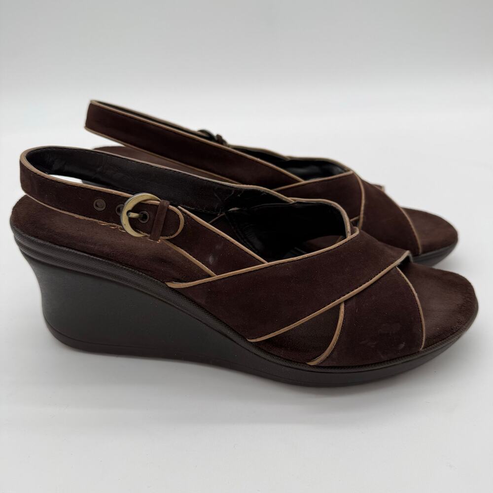 Naturalizer Women's Mathematics Wedge Leather Brown Comfort Cushion Sandals 9